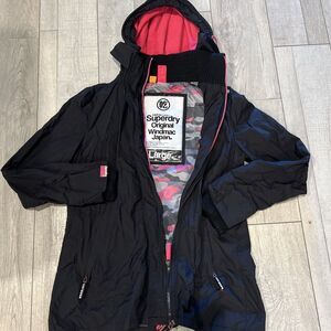 Superdry Original Windmac Black Multi Zip Camo Lined Jacket Coat - Women's Large